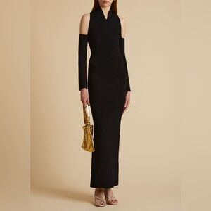 KHAITE Black Sutton halterneck cold-shoulder midi dress M NWT
